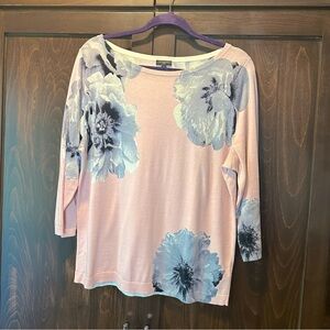 Talbots Crew Neck Cotton/Rayon Light Pink/Gray Floral 3/4 Sleeve Sweater Size 1X